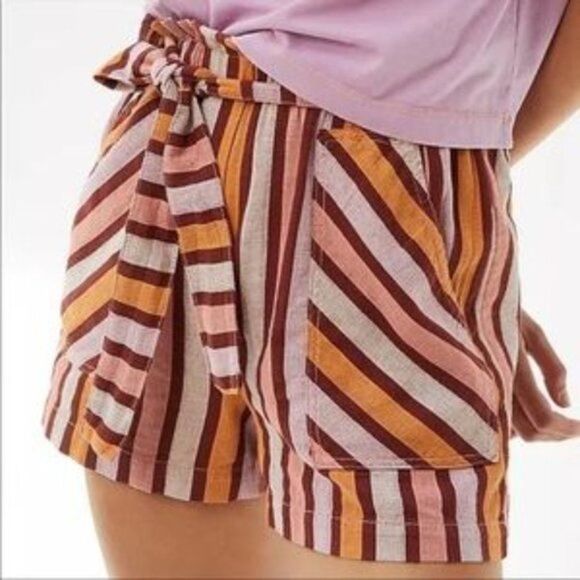 ANTHROPOLOGIE Women's High Waisted Belted Yarn Dye Pull On Shorts - Picture 2 of 6